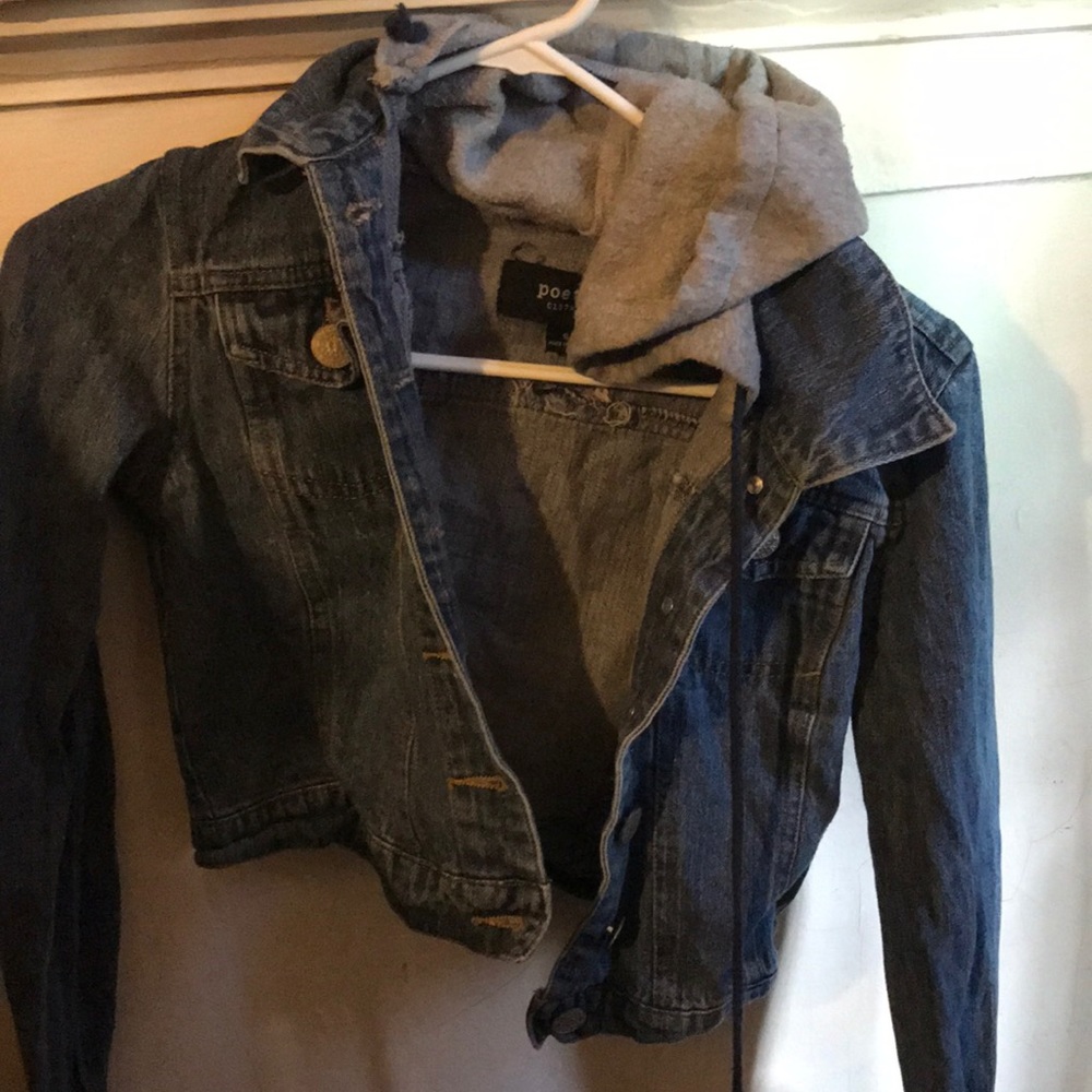 Cropped Jean Jacket with Gray hood